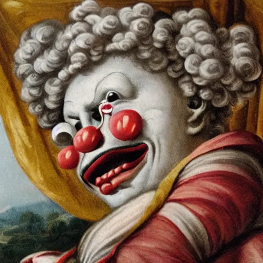 Prompt: baroque rococo fresco of a clown high detail