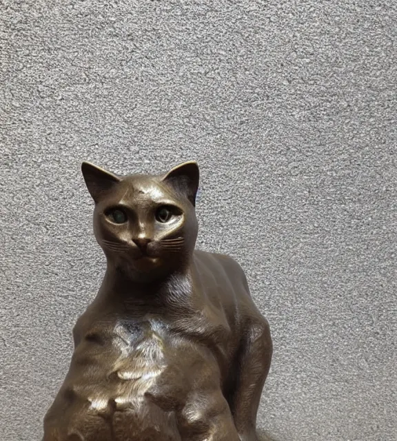 Prompt: a 4 k photorealistic photo medium shot of a bronze statue of a cat.