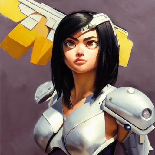 Image similar to greg manchess portrait painting of battle angel alita as overwatch character, totally whack, medium shot, asymmetrical, profile picture, organic painting, sunny day, matte painting, bold shapes, hard edges, street art, trending on artstation, by huang guangjian and gil elvgren and sachin teng