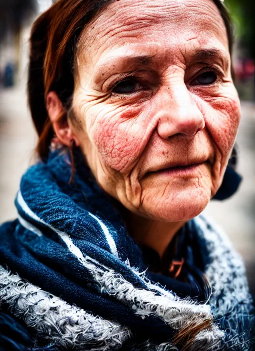 Prompt: close up portrait of beautiful Italian woman, candid street portrait award winning