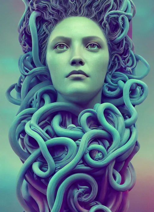 Image similar to medusa made of soft wax, wooden art nouveau swirls, strong subsurface scattering, cables, tubes, subsurface scattering, in the style of ruan jia and beeple and giger, subsurface scattering, mystical colors, back light, rim light, dramatic lighting, 8 k, stunning scene, raytracing, octane render, trending on artstation