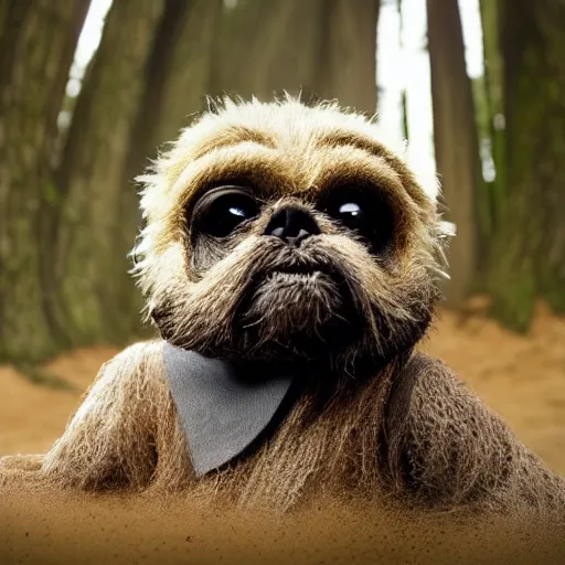 Image similar to an ewok that looks like a pug, national geographic photography