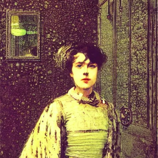Prompt: A character by John Atkinson Grimshaw