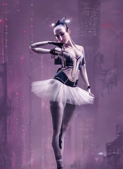 Image similar to beautiful female cyberpunk girl ballerina zeen art style