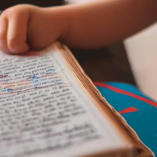 Prompt: close - up photograph of a child's textbook where they have scribbled in the margins