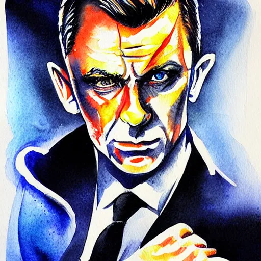 Prompt: James Bond ninja aquarelle painting