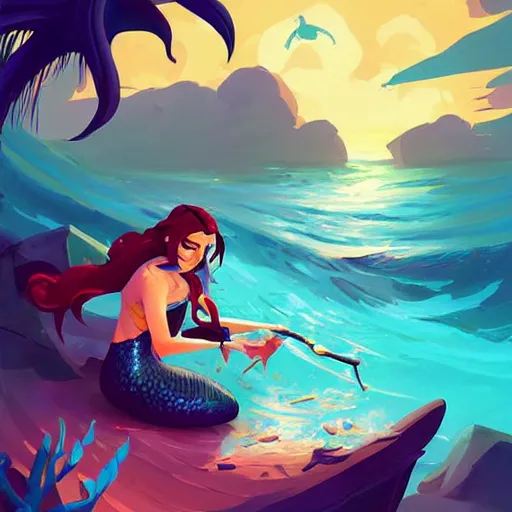 Image similar to painting mermaid treasure on sea of thieves game avatar hero smooth face median photoshop filter cutout vector, behance hd by jesper ejsing, by rhads, makoto shinkai and lois van baarle, ilya kuvshinov, rossdraws global illumination