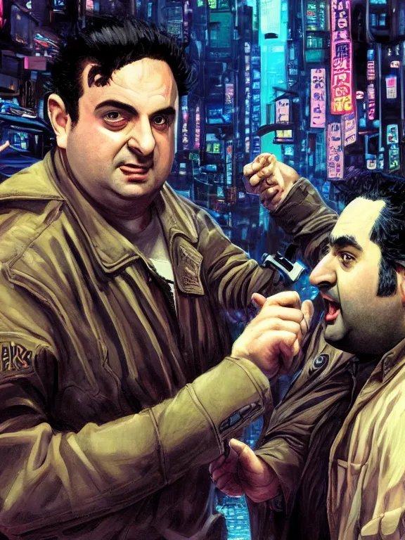 Image similar to rich evans defends mike stoklasa from a crackhead wookie in neo tokyo, hyperrealistic, 4 k, ultra detailed, intricate detail, photorealistic.