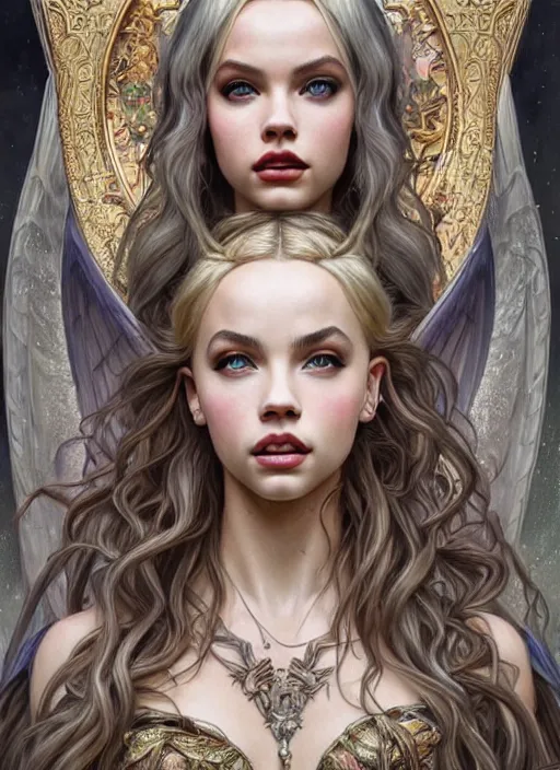 Image similar to ultra realistic illustration, a stunningly beautiful greek gothic goddess of chaos played by jordyn jones and dove cameron and margot robbie and taylor swift and megan fox and adriana lima, intricate, elegant, highly detailed, digital painting, artstation, concept art, smooth, sharp focus, illustration, art by artgerm and greg rutkowski and alphonse mucha