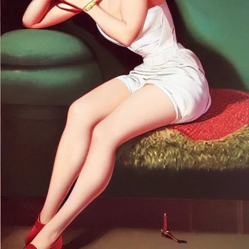 Prompt: woman painting by gil elvgren