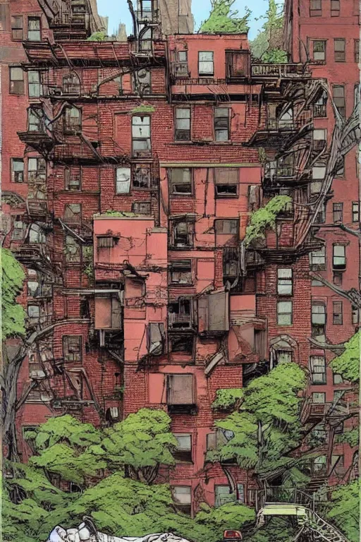 Prompt: (((((a ramshackle Manhattan brick brownstone deep in the forest))))) by Kim Jung Gi!!!!!!!!!!!!!!!!!!!!!!!!!!!
