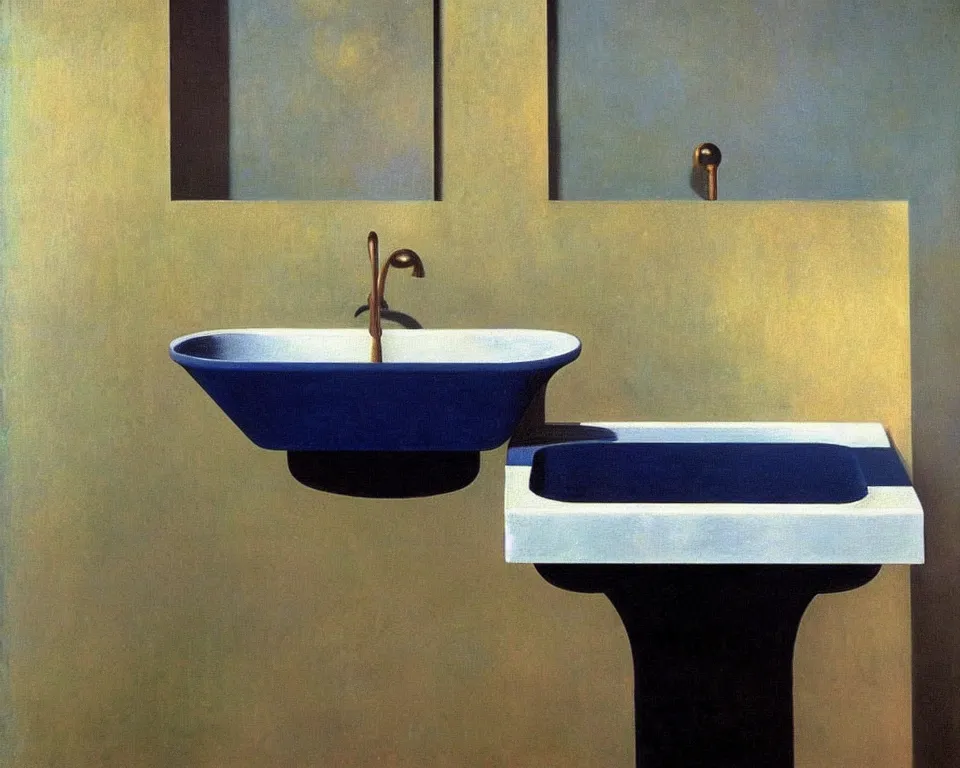 Image similar to achingly beautiful painting of a sophisticated, well - decorated, modern sink by rene magritte, monet, and turner.