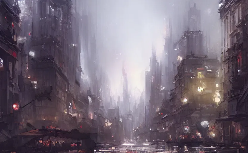 Prompt: a painting of a city trending on artstation in the style of greg rutkowski