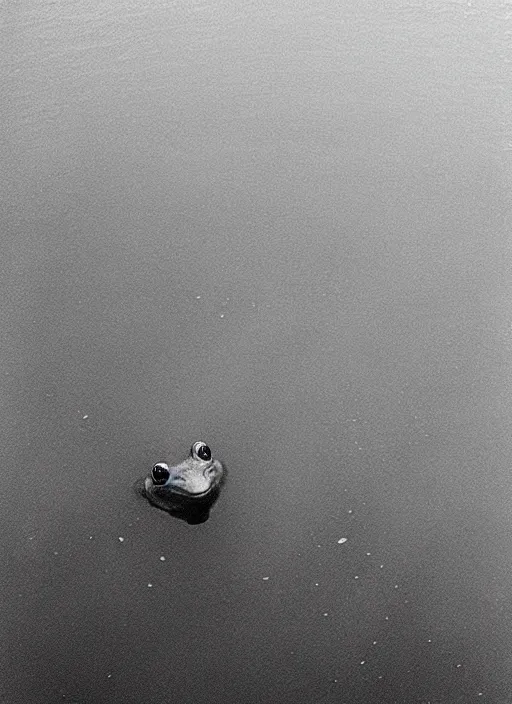 Image similar to “semitranslucent smiling frog amphibian vertically hovering over misty lake waters, frog in Jesus Christ pose, low angle, long cinematic shot by Andrei Tarkovsky, paranormal, eerie, mystical”