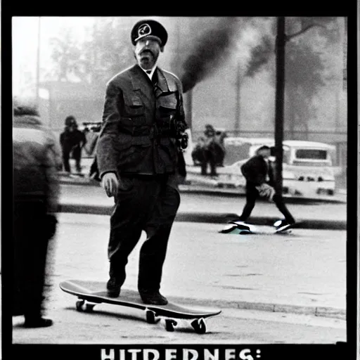 Image similar to hitler smoking weed while skateboarding