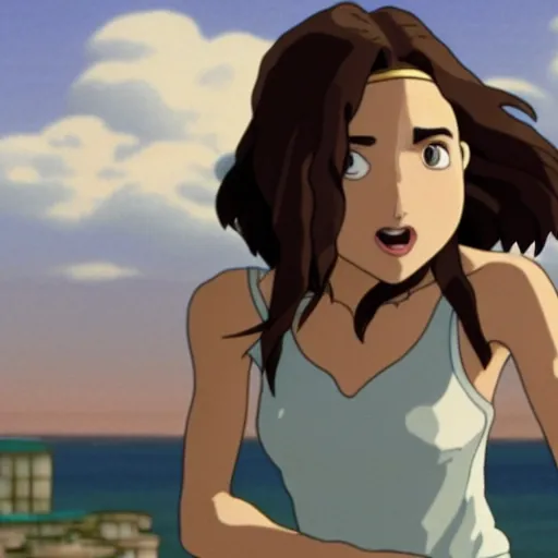 Prompt: Film still of Gal Gadot, from Spirited Away (Studio Ghibli anime from 2001)