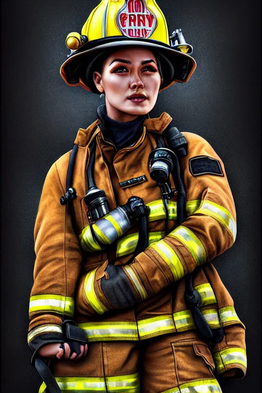 Image similar to firefighter, fantasy, highly detailed, 4 k, hdr, smooth, sharp focus, high resolution, award - winning photo, artgerm, photorealistic