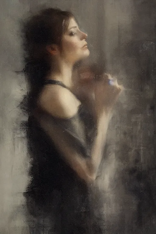 Image similar to detailed cinematic moody colors studio portrait of the memories of a victorian lady with a sensual pose kissing a gentleman high quality by jeremy mann, only one head single portrait