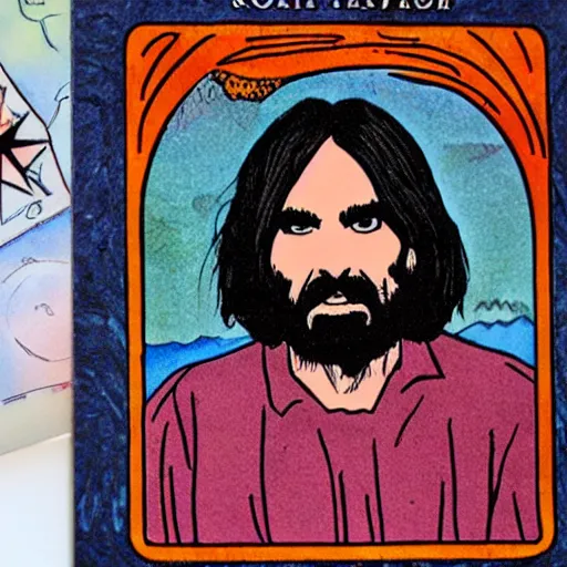 Image similar to ryder waite tarot card depicting charles manson