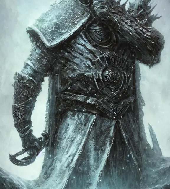 Image similar to frost warlord with frost crown concept, beksinski, age of sigma art, frank franzetta, ruan jia, dark soul armor concept, trending on artstation, wayne barlowe, adrian smith fantasy art, elden ring art, the hobbit art, lord of the ring art, infinity blade armor