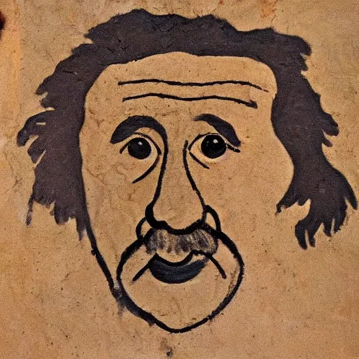 Image similar to paleolithic painting of einstein on a cave wall in altamira