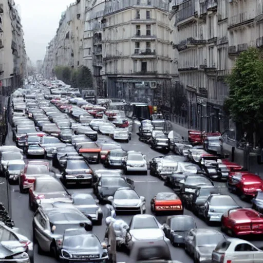Prompt: une rue de paris vide avec des voitures garees