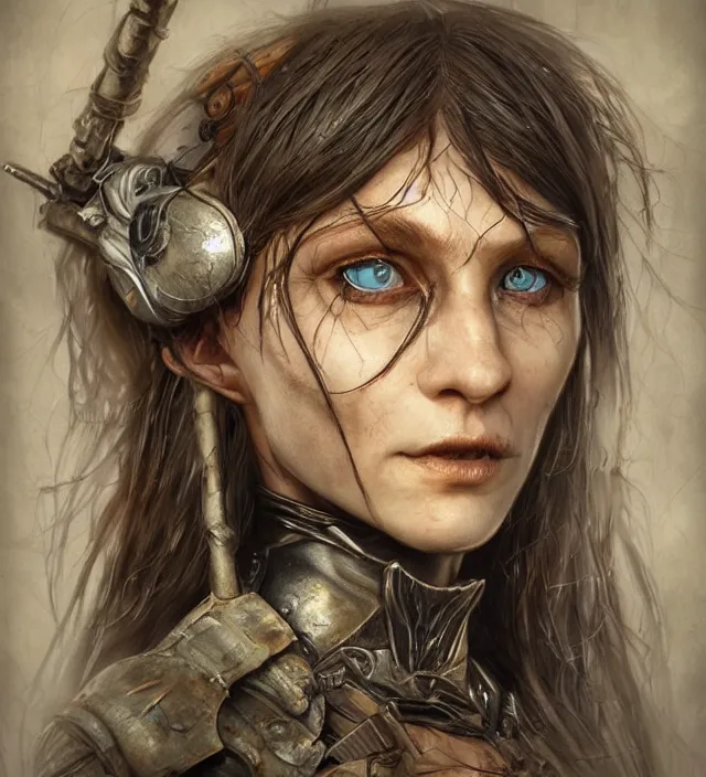 Prompt: hyper realistic portrait of postapocalyptic elf woman, cinematic, symmetrical face, dark crystal, artstation, cgsociety, alan lee, brian froud jean baptiste monge, scott radke