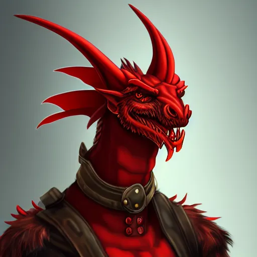 Image similar to An anthropomorphic male red dragon in military outfit, artstation, deviantart, highly detailed, furry art, 8k