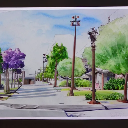 Image similar to water color on paper, summerlin avenue, highly detailed, artstation, masterpiece, award - winning,