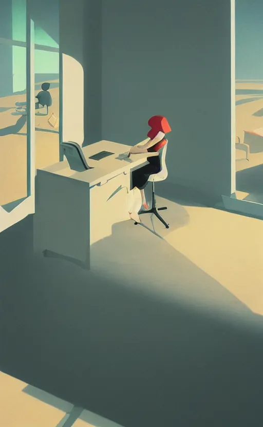 Image similar to office in heaven, surreal illustration, by atey ghailan and escher and edward hopper