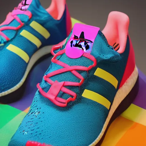 Prompt: a new colourful Adidas shoes, made of candies. Realistic. 8k. unreal 5. award-winning.