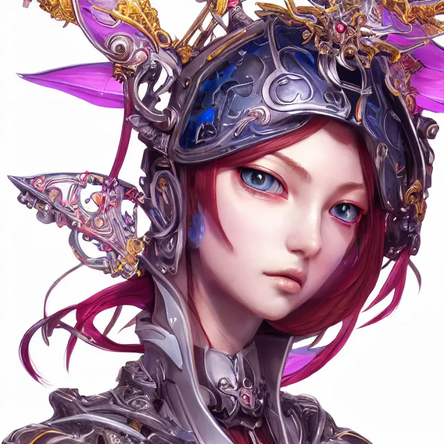 Image similar to studio portrait of lawful good colorful female holy mech paladin as absurdly beautiful, elegant, young sensual anime girl, ultrafine hyperrealistic detailed face illustration by kim jung gi, irakli nadar, intricate linework, sharp focus, bright colors, matte, octopath traveler, final fantasy, unreal engine highly rendered, global illumination, radiant light, intricate environment