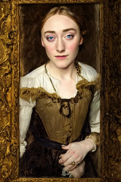 Prompt: a true-to-life portrait of Saoirse Ronan painted by John Everett Millais, real-life accurate, photoshoot, symmetrical eyes, anatomically accurate