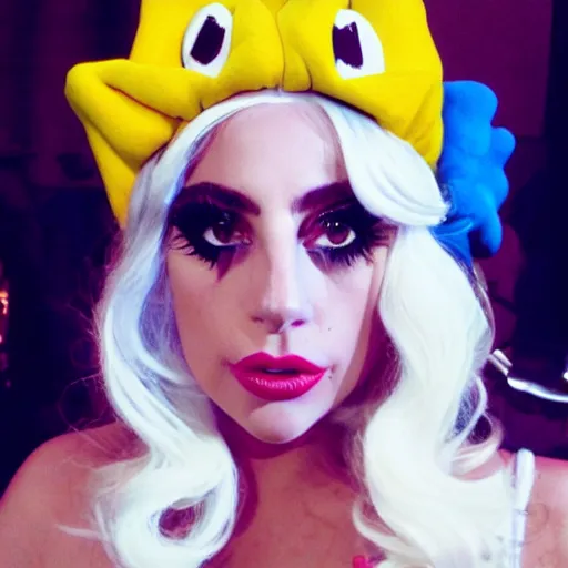 Image similar to lady gaga wearing a super mario hat