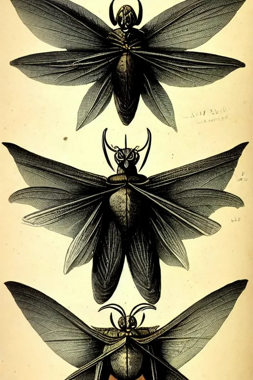 Image similar to a victorian naturalist's illustration of mothman, labels and notes, high detail, ultrasharp detail