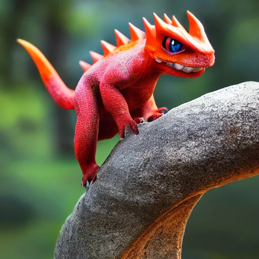 Image similar to national geographic photo of charmeleon, pokemon in the wild, intricate, portrait, 8 k highly professionally detailed, hdr, award winning