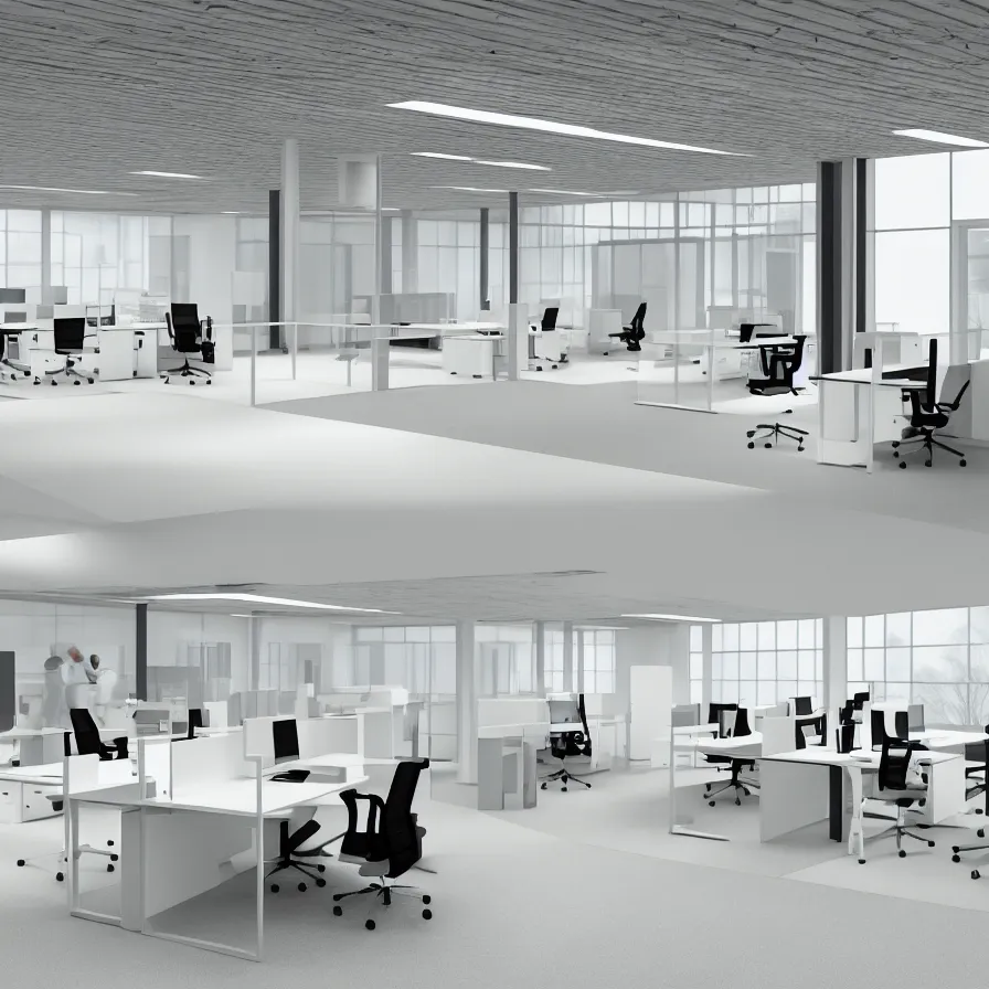 Image similar to concept art of severance indoor office scenario, designed by dieter rams