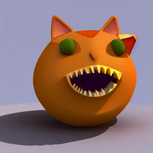 Image similar to Blender render of funny 3D cat in shape of mango fruit
