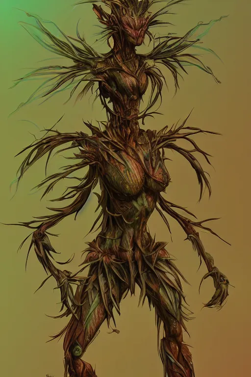 Prompt: a humanoid figure plant monster, amber glow, highly detailed, digital art, sharp focus, trending on art station, plant, anime art style