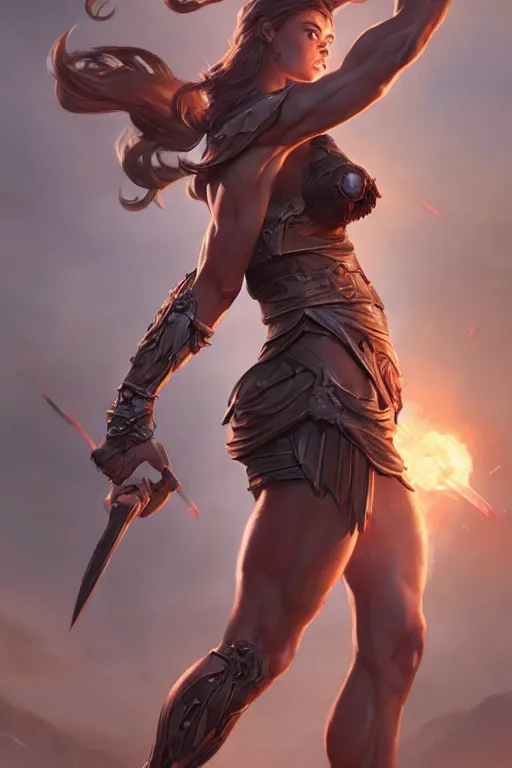 Image similar to goddess of war, accurate anatomy, athletic body, highly detailed, digital painting, artstation, concept art, smooth, sharp focus, illustration, Unreal Engine 5, 8K, art by art by artgerm and greg rutkowski and edgar maxence and Boris Valejo