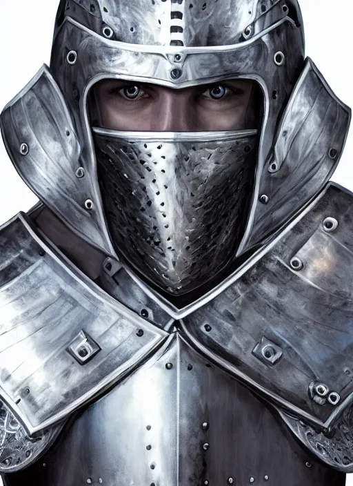 Prompt: handsome young knight with a beautiful face and clear skin, long blond hair, wearing an intricate and detailed plate armor, no helmet, high resolution, clear image, digital art, studio photo, 4 k, clear lines