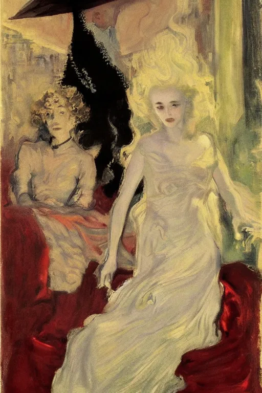 Image similar to portrait of julia garner as delirium of the endless, the sandman by walter sickert, john singer sargent, and william open