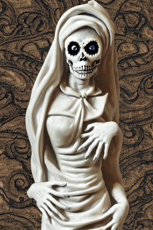 Image similar to La catrina statue sculpted on marble by Bernini