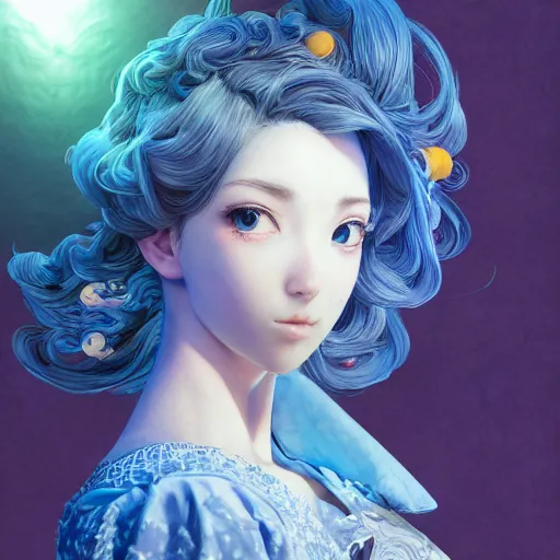 Image similar to the portrait of a blueberry that resembles an absurdly beautiful, graceful, elegant, sophisticated anime gravure idol, an ultrafine hyperdetailed illustration by kim jung gi, irakli nadar, intricate linework, bright colors, octopath traveler, final fantasy, unreal engine 5 highly rendered, global illumination, radiant light, detailed and intricate environment