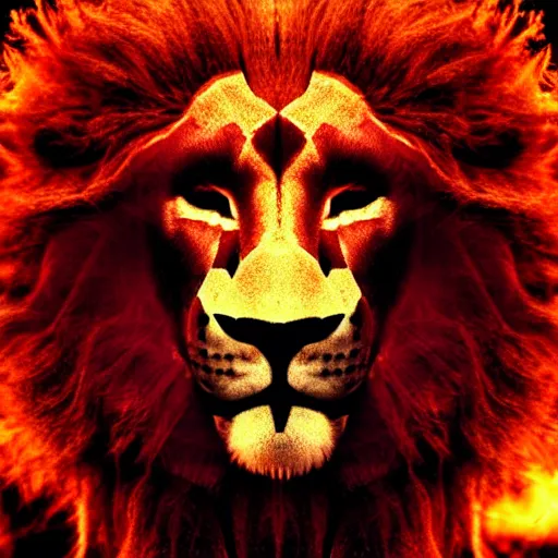 Image similar to anonymous lion face, closeup of face, volumetric lighting, face encircled by fire, crimson - black color scheme, intricate detail, award winning epic cinematic composition, photorealistic