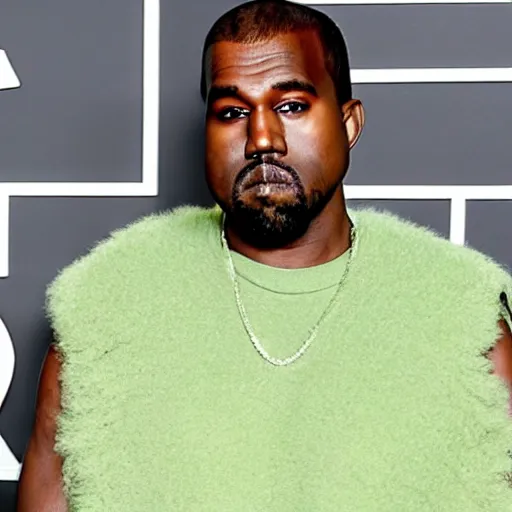 Image similar to kanye west at the grammys in an avocado costume, red carpet photo