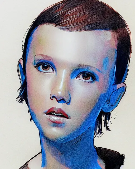 Prompt: marker sketch of millie bobby brown by yoji shinkawa