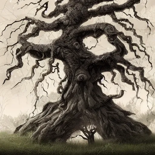 Image similar to an ancient tree, on the house, trending on artstation, hiroaki tsutsumi style