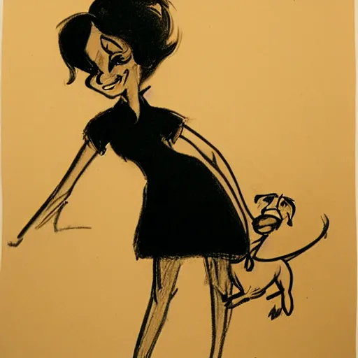 Image similar to milt kahl sketch of black hair cuban girl with dog nose