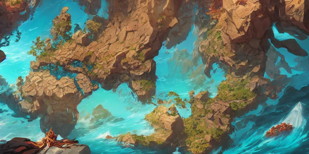 Prompt: Dungeons and dragons world map, there is a big interior sea in one of the two continents, mattepainting concept Blizzard pixar maya engine on stylized background splash comics global illumination lighting artstation lois van baarle, ilya kuvshinov, rossdraws